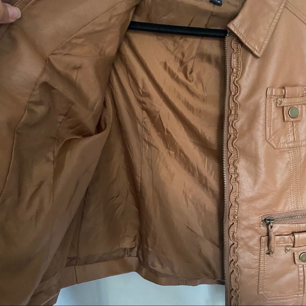 “SugarFly”  Brown Faux Leather Bomber Jacket - Picture 5 of 7